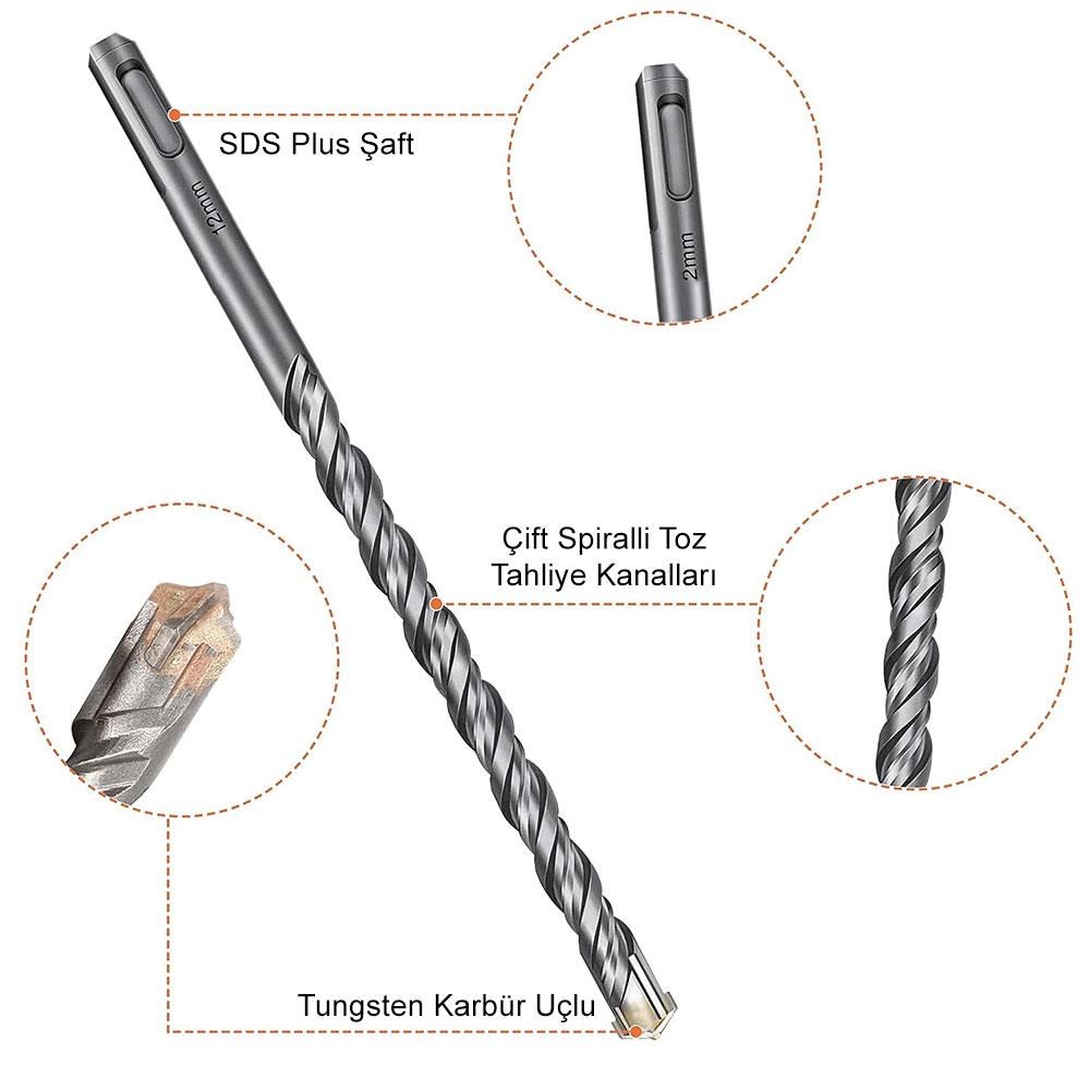 CATCAT DA03901 10 Parça Tungsten Karbür SDS-Plus Beton Matkap Uç SetiDA03901