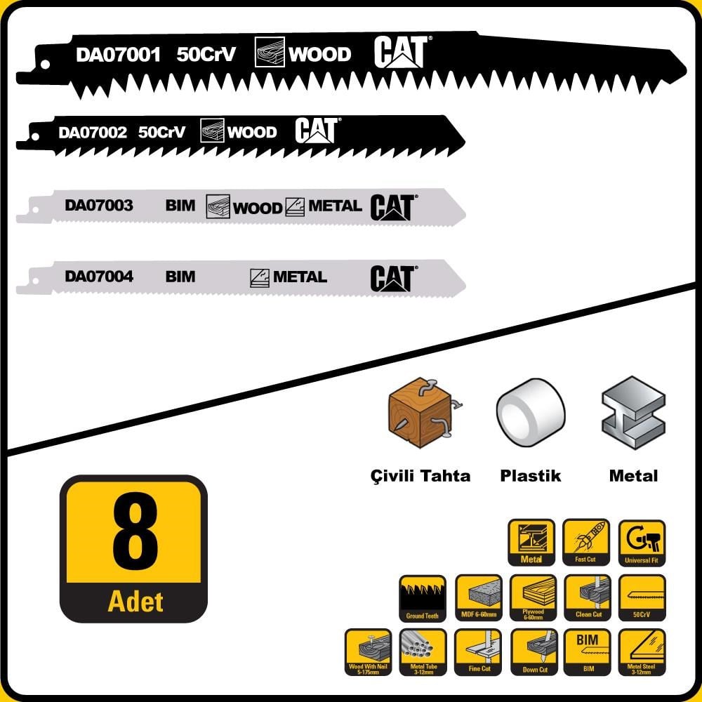 CATCAT DA07901 8 Parça Profesyonel Metal/Ahşap Kesme Tilki Kuyruğu Testere UcuDA07901