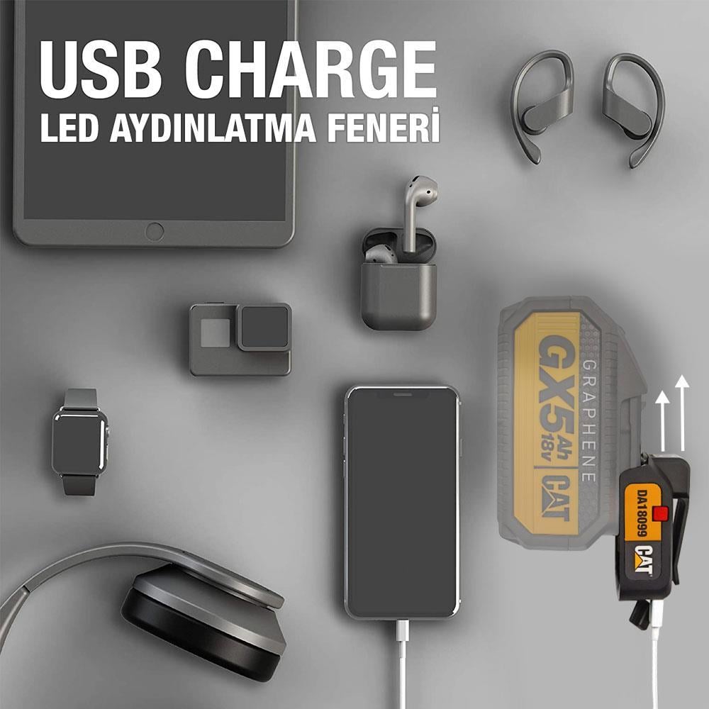 CATCAT DA18099 18Volt 2A Çift Çıkışlı USB Port + LED Fener (Akü Dahil Değildir)DA18099