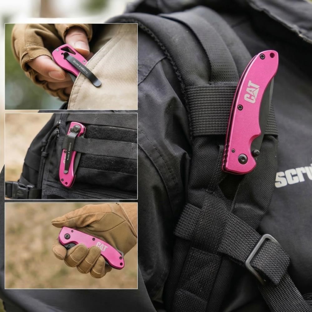 CATCAT DA980060 Kemer Askı Kancalı Katlanabilir 15CM Paslanmaz Çelik Pembe Kamp ÇakısıDA980060