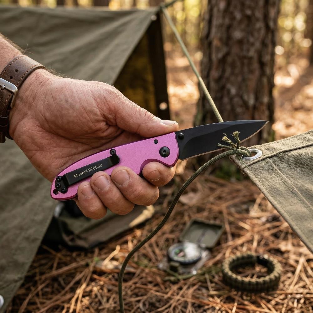 CATCAT DA980060 Kemer Askı Kancalı Katlanabilir 15CM Paslanmaz Çelik Pembe Kamp ÇakısıDA980060