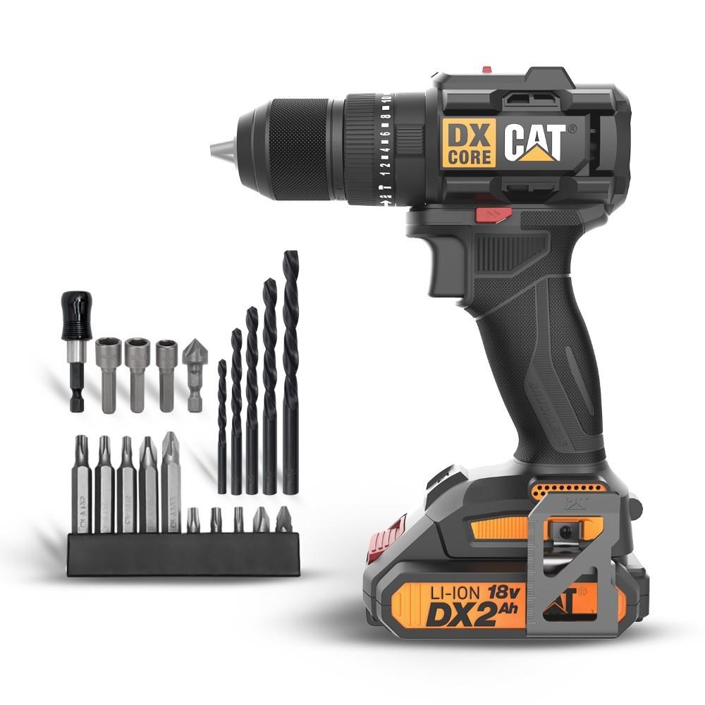CATCAT DX1010.1 18Volt 2.0Ah Li-ion Çift Akülü Kömürsüz Profesyonel Şarjlı Darbeli Matkap + 20 Parça Delme Vidalama Uç SetiDX1010.1