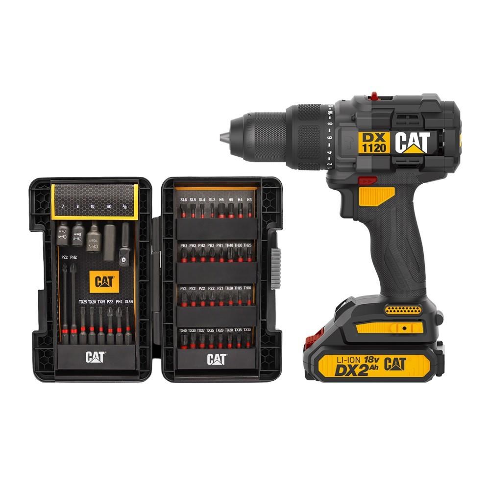 CATCAT DX1120 18Volt/2.0Ah Li-ion Çift Akülü Kömürsüz Profesyonel Şarjlı Darbeli Matkap + DA01902 45 Parça Vidalama Uç SetiDX1120