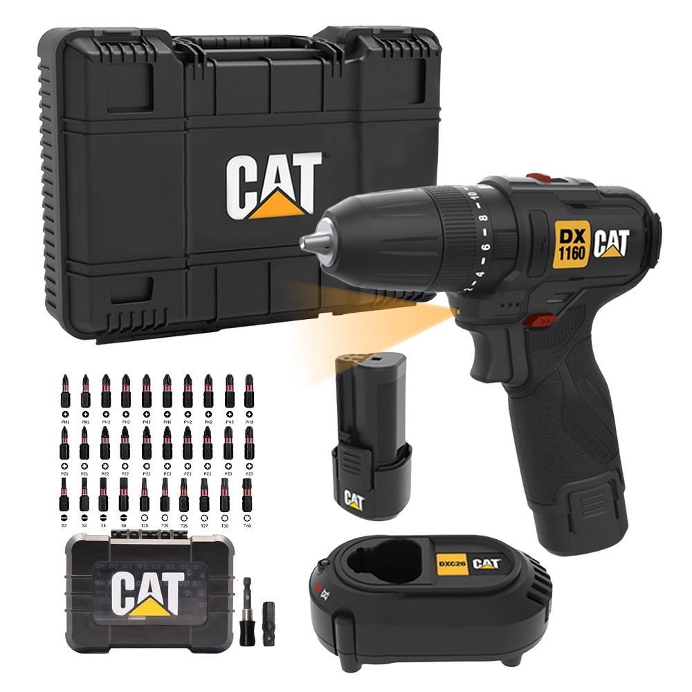 CATCAT DX1160 12Volt/2.0Ah Li-ion Çift Akülü Kömürsüz Profesyonel Şarjlı Darbeli Matkap + DA01901 32 Parça Aksesuar SetiDX1160