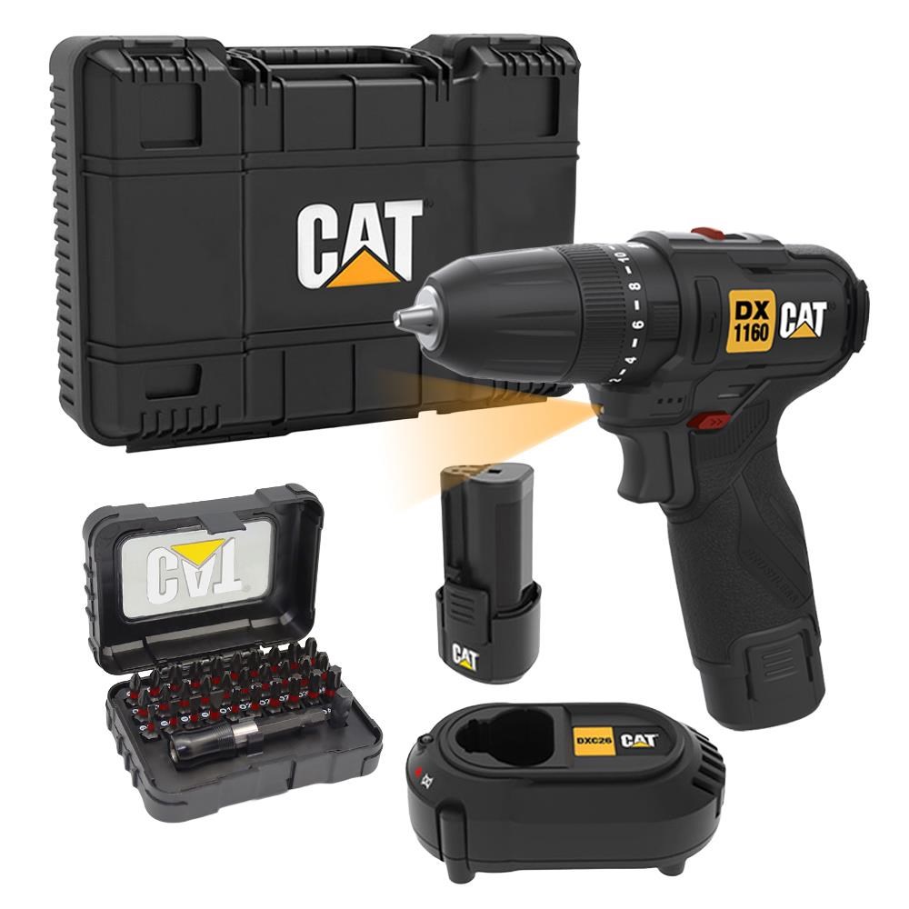 CATCAT DX1160 12Volt/2.0Ah Li-ion Çift Akülü Kömürsüz Profesyonel Şarjlı Darbeli Matkap + DA01901 32 Parça Aksesuar SetiDX1160