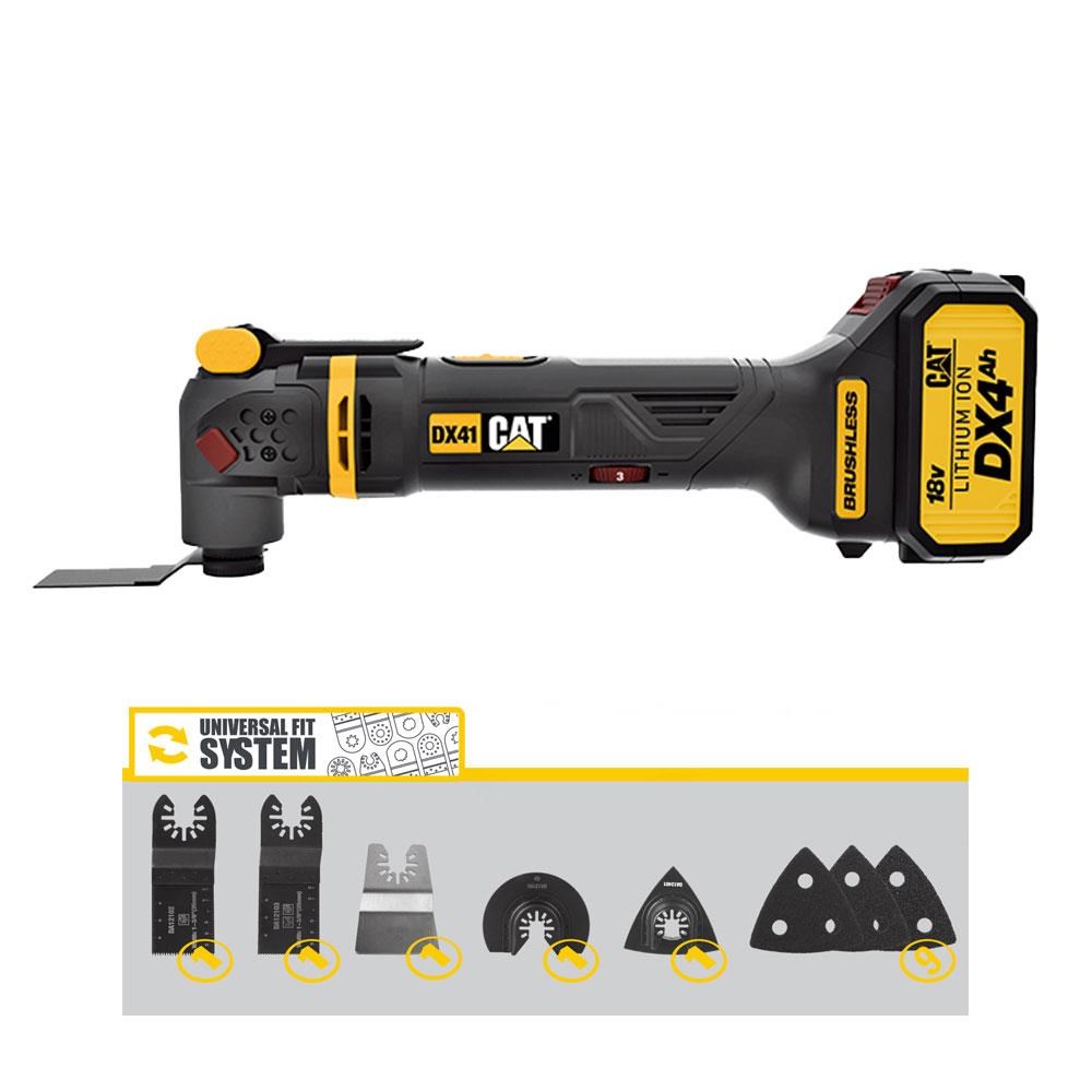CATCAT DX41 18Volt/4.0Ah Li-ion Tek Akülü Kömürsüz Profesyonel Çok Amaçlı Devir Ayarlı Raspalama+14 Adet AksesuarDX41
