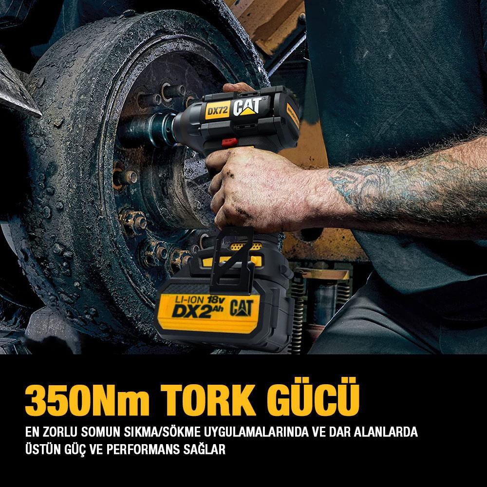 CATCAT DX72BC 18Volt/2.0Ah Li-ion Tek Akülü Şarjlı 350Nm Kömürsüz Profesyonel Somun SıkmaDX72BC