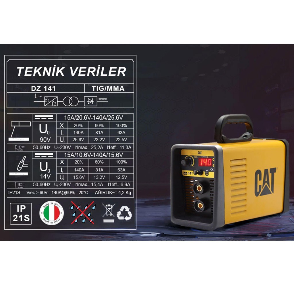 CATCAT DZ141 140 Amper TIG LIFT/MMA Çanta Tipi Profesyonel Dijital İnverter Kaynak MakinesiDZ141