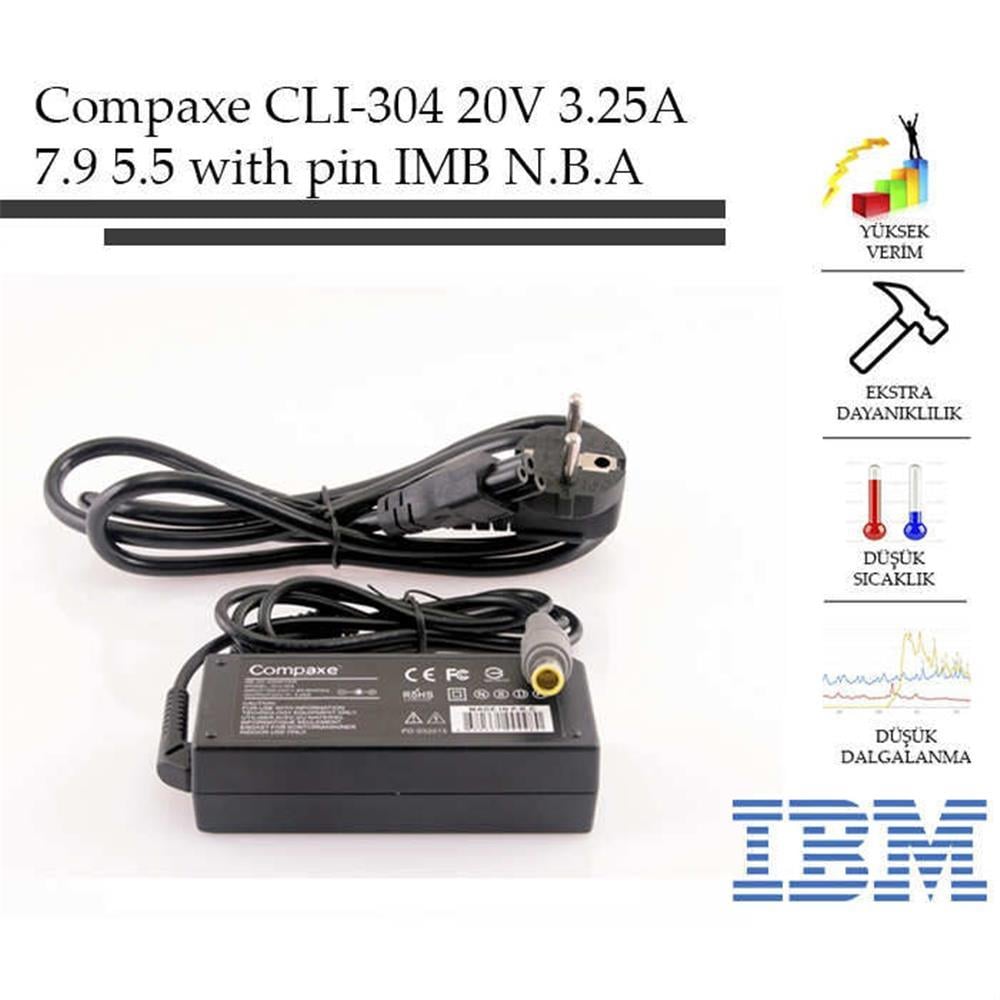 COMPAXECompaxe CLI-304 Ibm- 20v-3.25a 7.9-5.5-With Pin Notebook Adaptör8680331000980