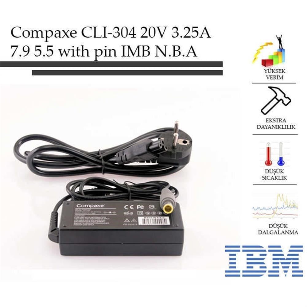 COMPAXECompaxe CLI-304 Ibm- 20v-3.25a 7.9-5.5-With Pin Notebook Adaptör8680331000980