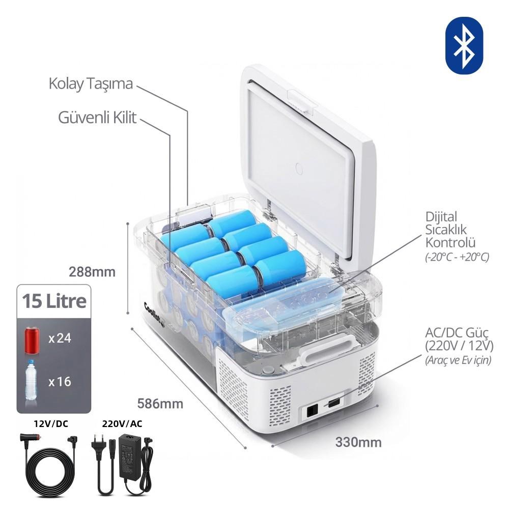 CoolistCoolist CLK15B 12/24Volt/ 220Volt 15 Litre Kompresörlü Bluetooth Bağlantılı Oto BuzdolabıCLK15B