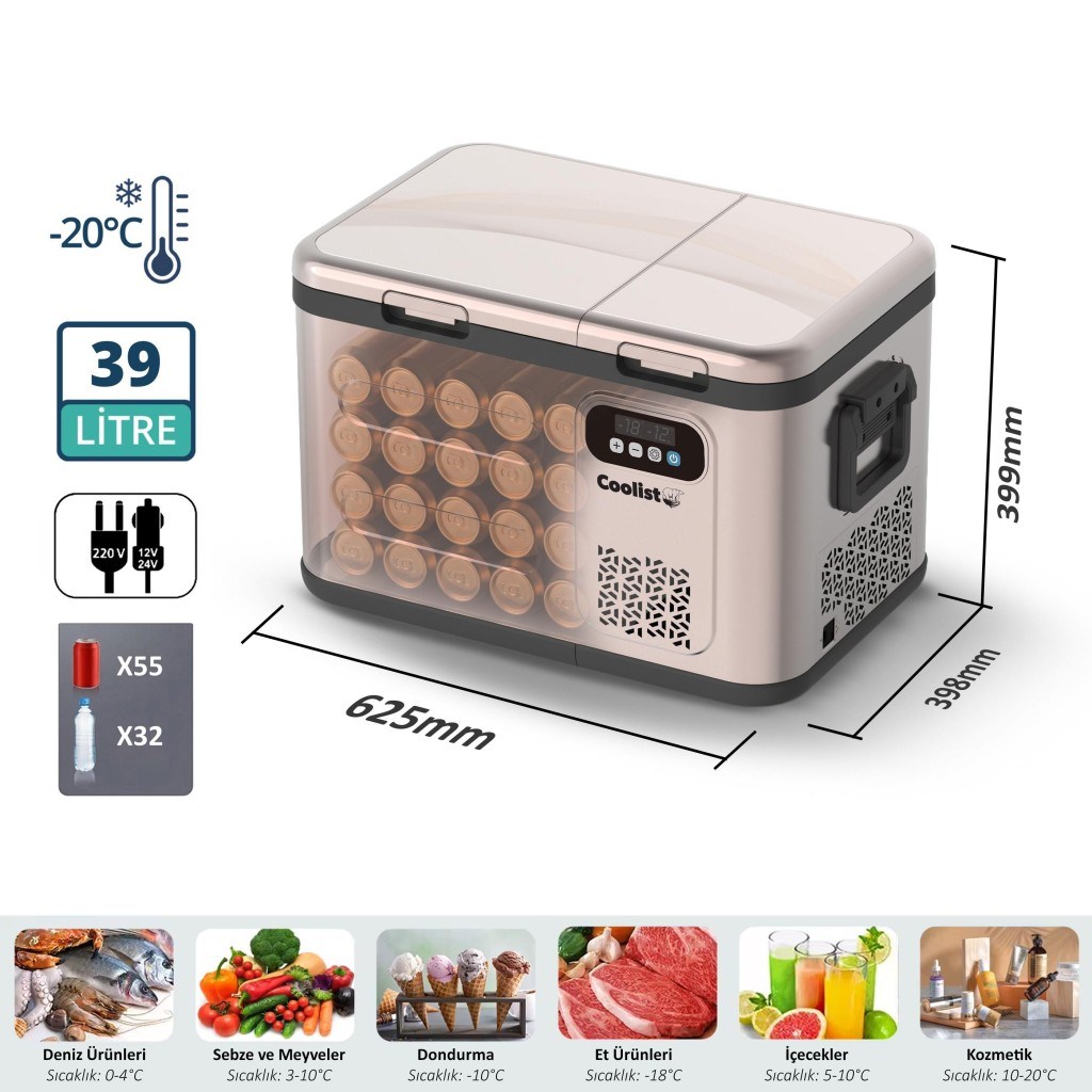 CoolistCoolist CLK40D 12/24V/220Volt 39 Litre Çift Bölmeli Outdoor Kompresörlü Bluetooth Bağlantılı Oto BuzdolabıCLK40D