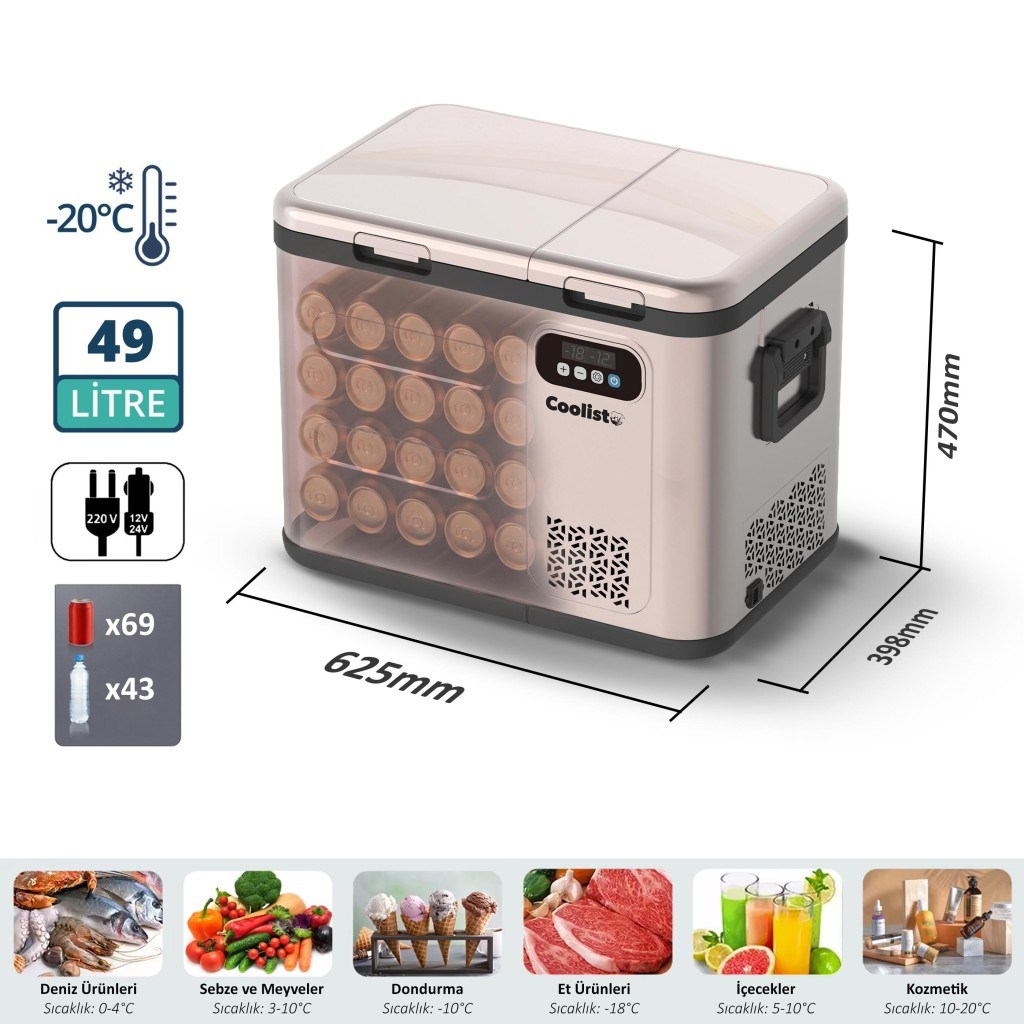 CoolistCoolist CLK50D 12/24V/220Volt 49 Litre Çift Bölmeli Outdoor Kompresörlü Bluetooth Bağlantılı Oto BuzdolabıCLK50D