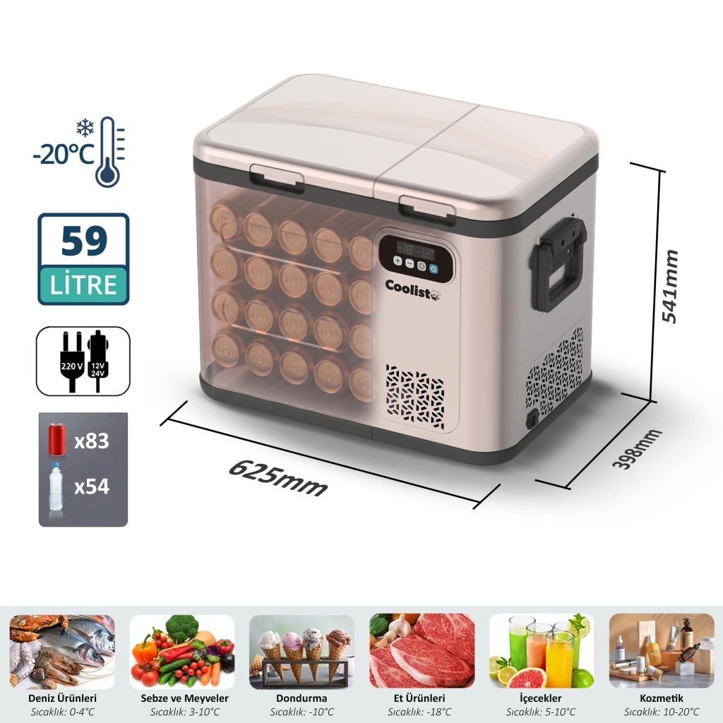 CoolistCoolist CLK60D 12/24V/220Volt 59 Litre Çift Bölmeli Outdoor Kompresörlü Bluetooth Bağlantılı Oto BuzdolabıCLK60D