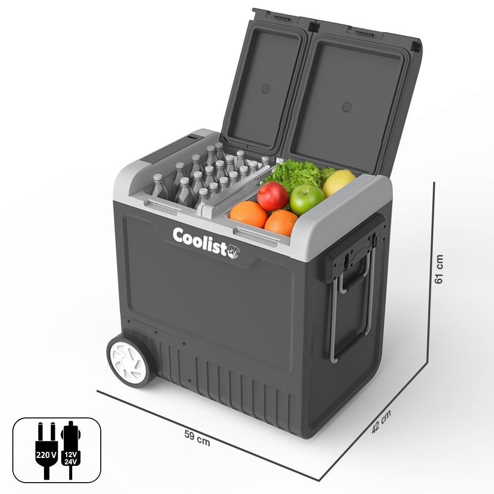 CoolistCoolist CLK65W 12/24Volt 220Volt 65 Litre Çift Bölmeli Tekerlekli Outdoor Kompresörlü Oto Buzdolabı/DondurucuCLK65W