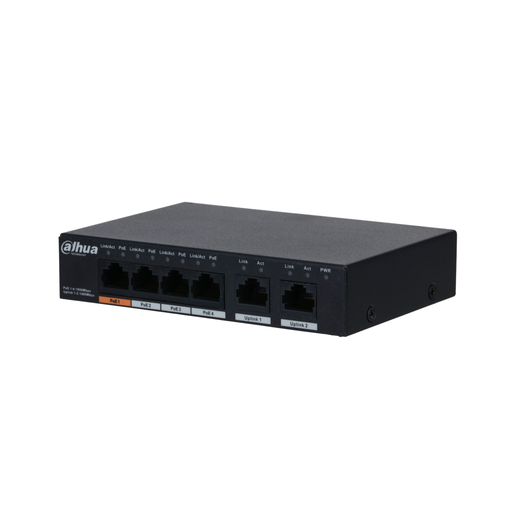 DahuaDahua PFS3006-4GT-60 4 Port PoE ile 6 Port Yönetilmeyen Masaüstü SwitchPFS3006-4GT-60