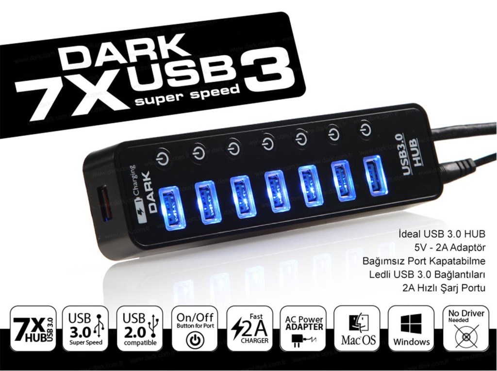 DARKDark DK-AC-USB371 7+1 Hızlı Şarj Adaptörlü8697939899014