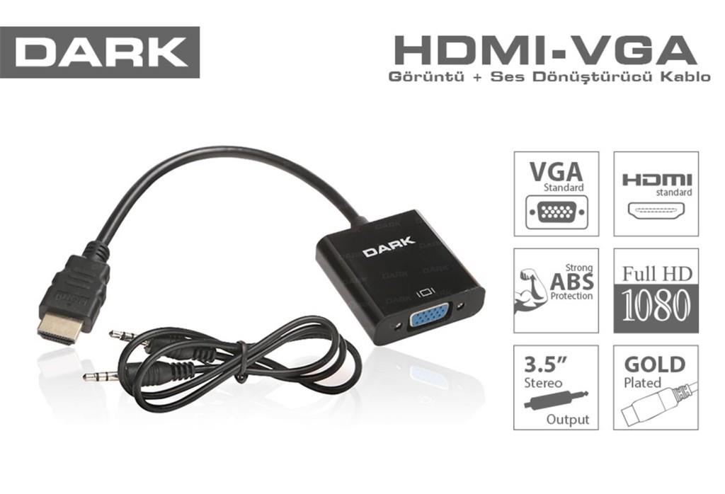 DARKDark DK HD AHDMIXVGA HDMI TO VGA ve SES Aktif Dijital-Analog Dönüştürücüsü8697939873717