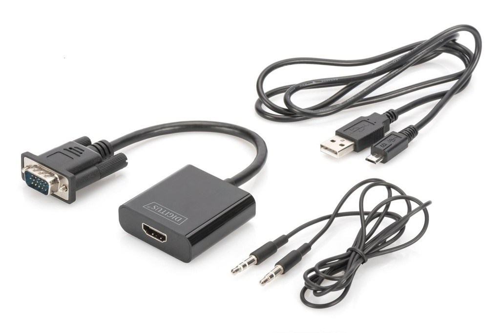 DIGITUSDigitus DA-70473 VGA  -  HDMI Çevirici + Ses (3.5mm), Full HD (1080p), Kablolu, 15 cm, Siyah Renk4016032444213
