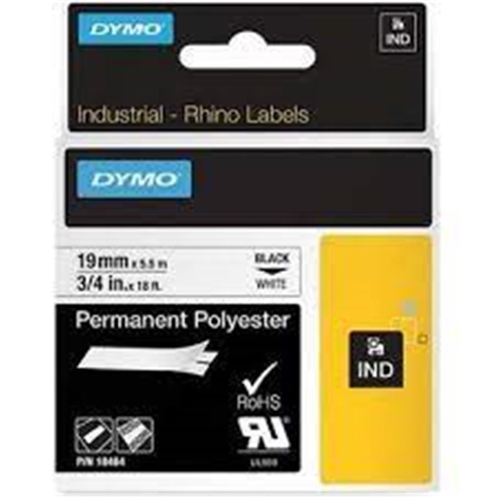 DYMODymo 18484 RhinoPRO SabitPolyester Şerit 19mmx5,5m Beyaz-Siyah071701184849
