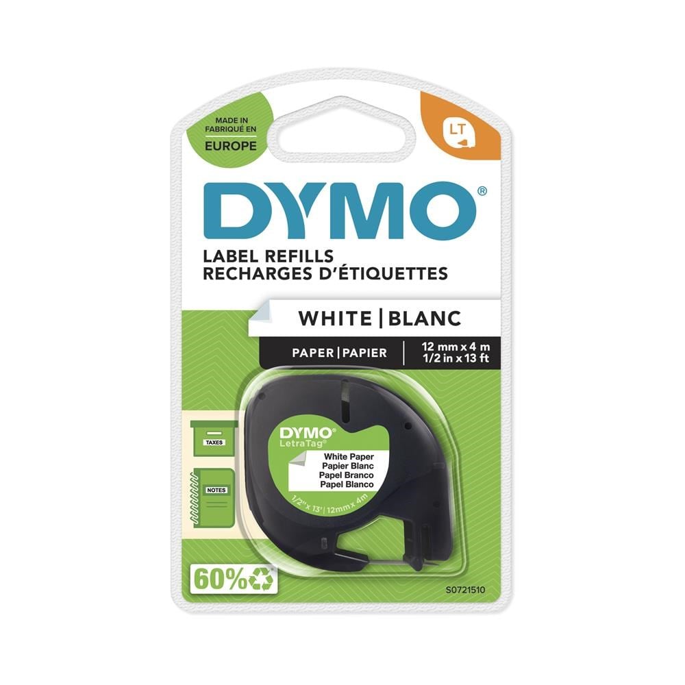 DYMODYMO S0721510 LetraTag Kağıt Şerit ( 12mm x 4 mt ), Beyaz ( 59421) 912005411313912006