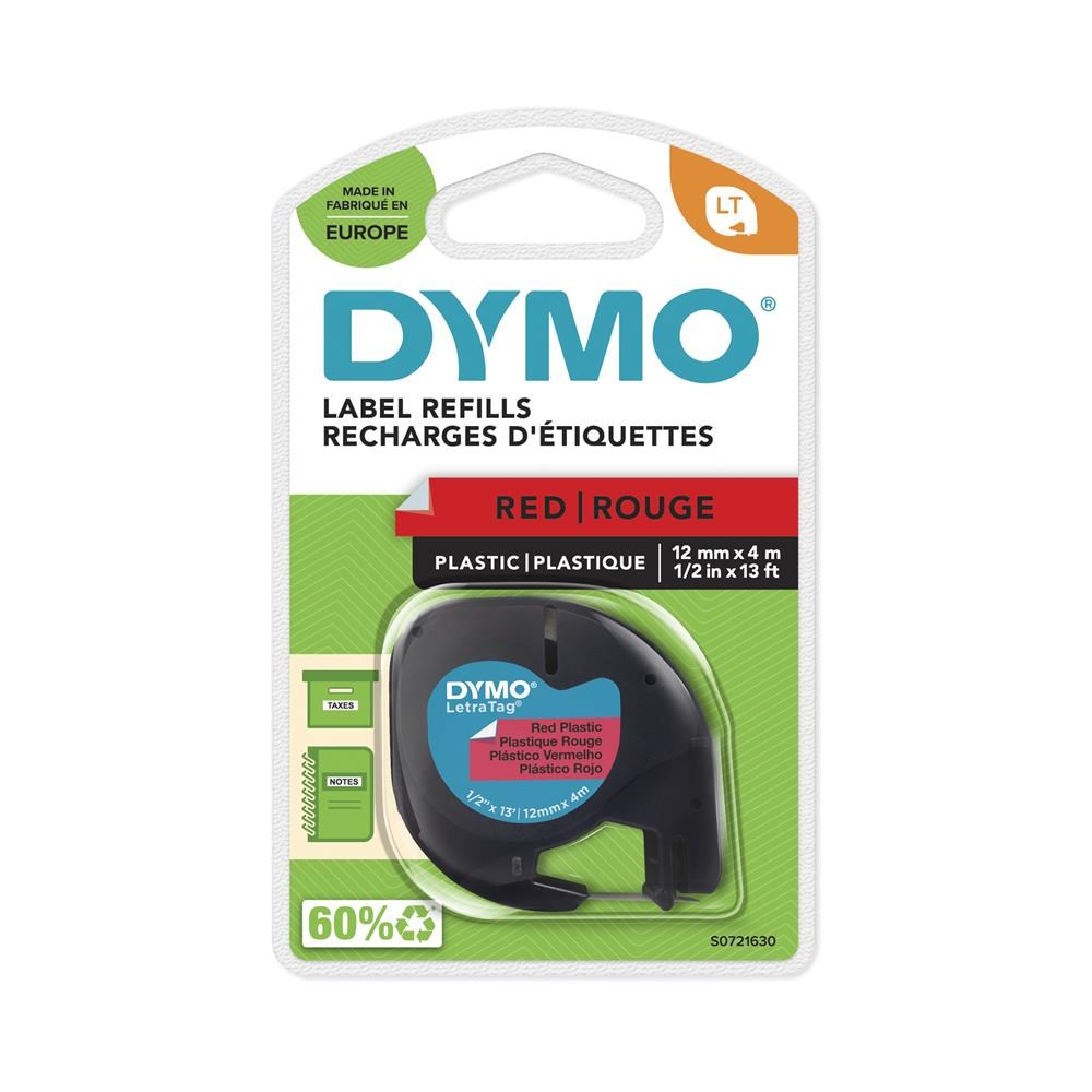DYMODYMO S0721630 LetraTag Plastik Şerit ( 12 mm X 4 mt ) , Kırmızı (59424) 912035411313912037