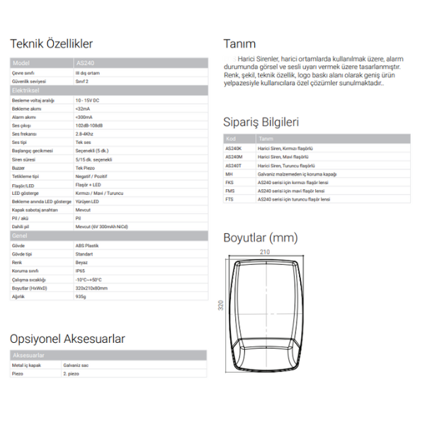 EDSEDS AS240K RF Yürüyen LED Kırmızı Flaşörlü Kablosuz Harici SirenAS240K RF