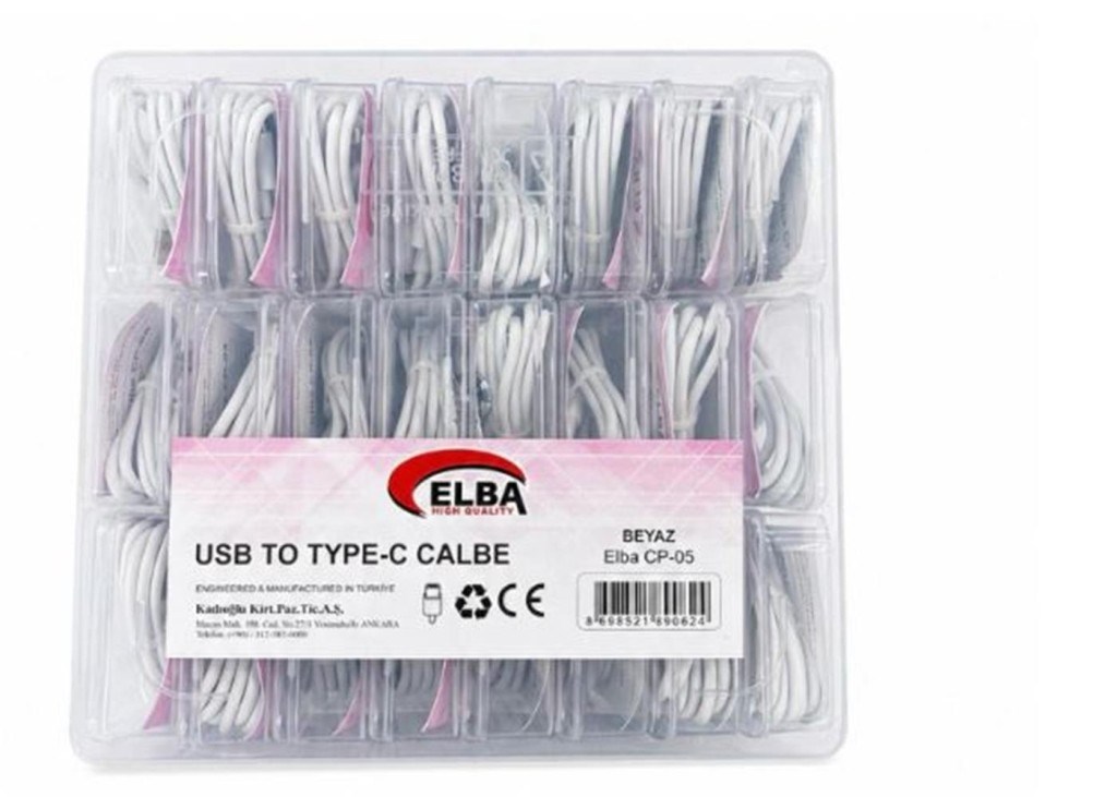 ELBAElba CP-05 P-BUT6 Şeffaf Kutulu Usb To Type-c 6 Amper 24lü Beyaz Şarj Kablosu8698521890624