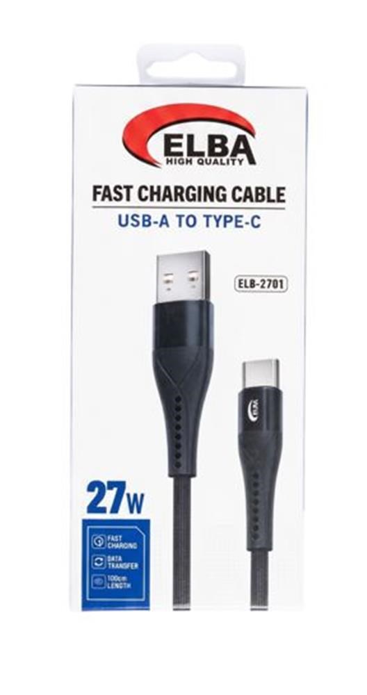 ELBAElba ELB-2701 27w Usb-a To Type-c 1mt Siyah Örgülü Şarj Kablosu 480Mps Hızlı Şarj8698521890457