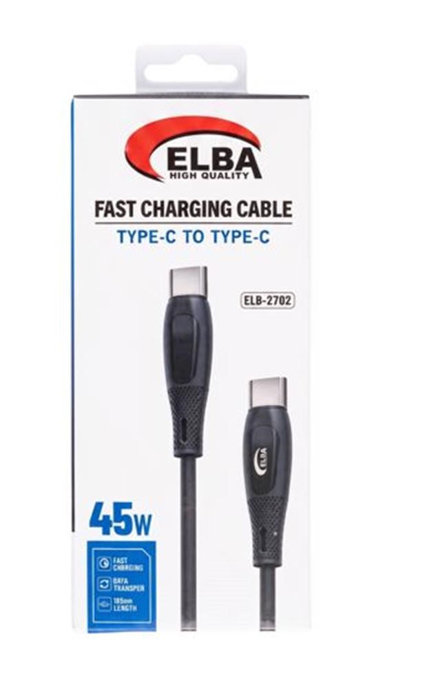 ELBAElba ELB-2702 45w Type-c To Type-c 1mt Siyah Silikon Şarj Kablosu 480Mps  Hızlı Şarj8698521890464
