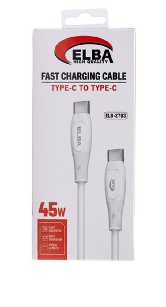 ELBAElba ELB-2703 45w Type-c To Type-c 1mt Beyaz Silikon Şarj Kablosu 480Mps  Hızlı Şarj8698521890471