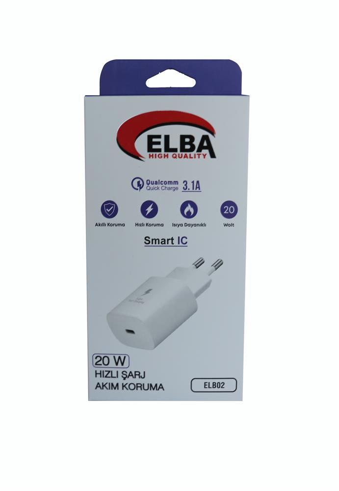 ELBAElba ELB02-20WPD Beyaz 20W USB-C Şarj Kafa PD 3.0-QC4.0(Akıllı Koruma-Hızlı Şarj-Isıya Dayanıklı)8698521899856