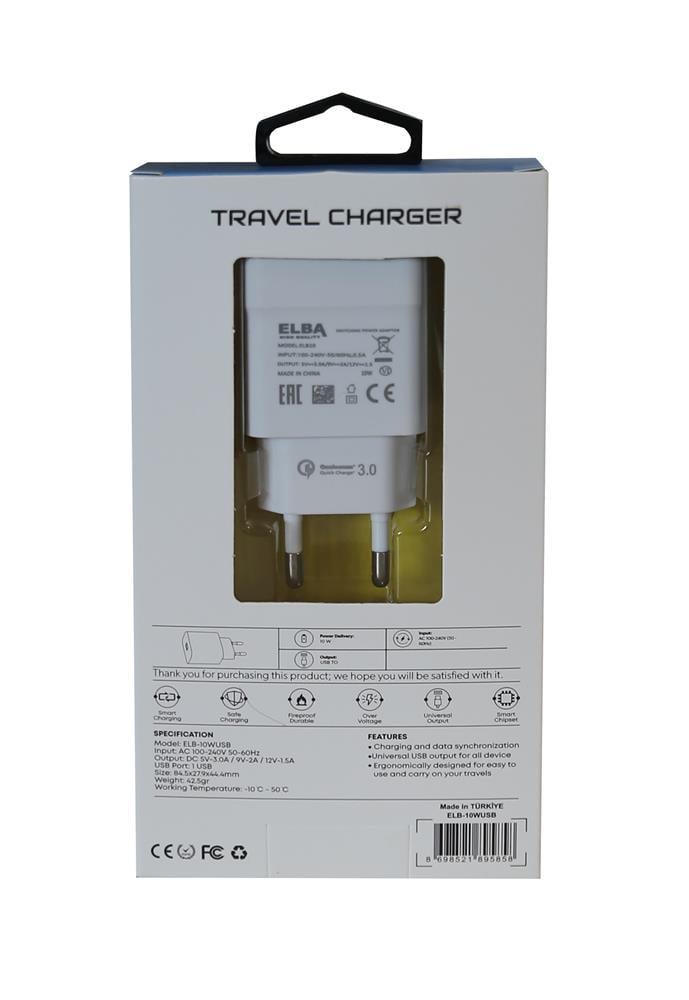 ELBAElba Elb10 10W 3.0A Hızlı Şarj Akıllı Koruma Usb EV Şarj Kafa8698521895858