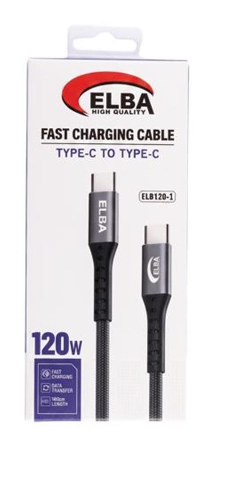 ELBAElba Elb120-1 120w Type-c To Type-c 1Mt Siyah Örgülü  Şarj Kablosu ( Data Veri )8698521890075