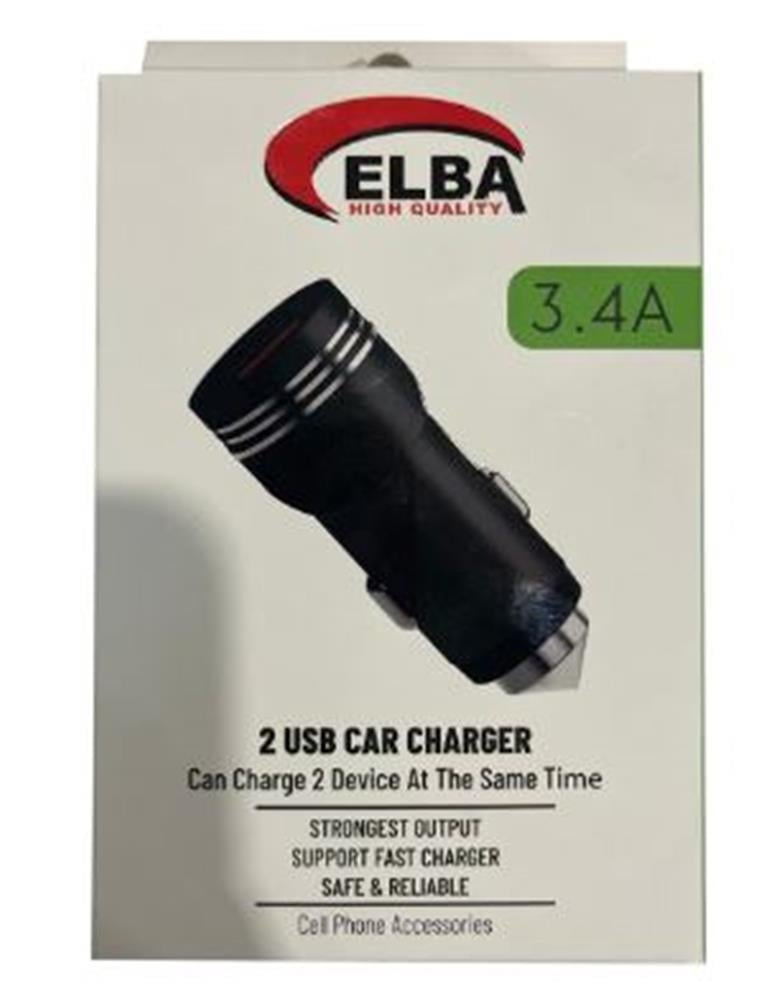 ELBAElba ELB29 3.4 Siyah 2usb Metal Araç Çakmaklık Şarj Aleti Hızlı Şarj8698521886924