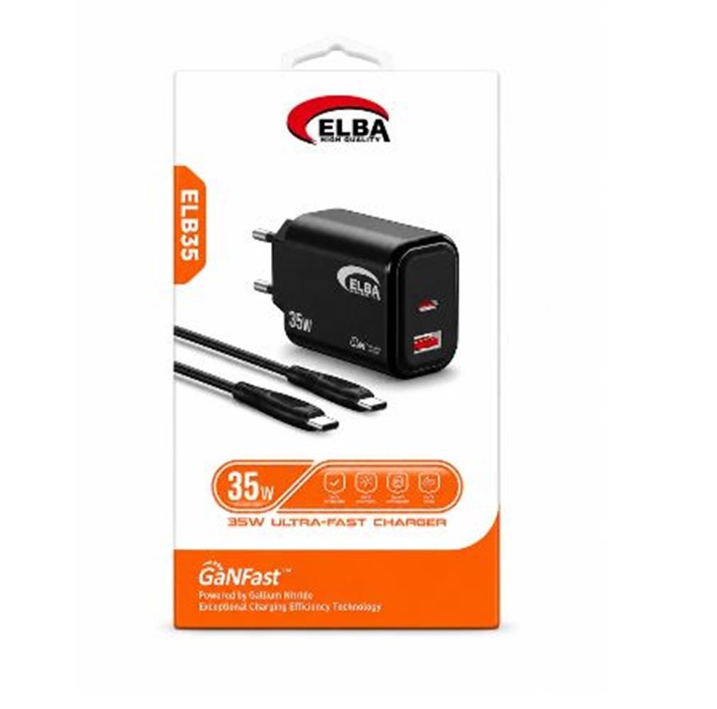 ELBAElba Elb35 35W Siyah Ev Şarj Kafa+ Type c to Type c Kablo ( GANFAST Teknoloji ) Şarj Aleti8698521891027