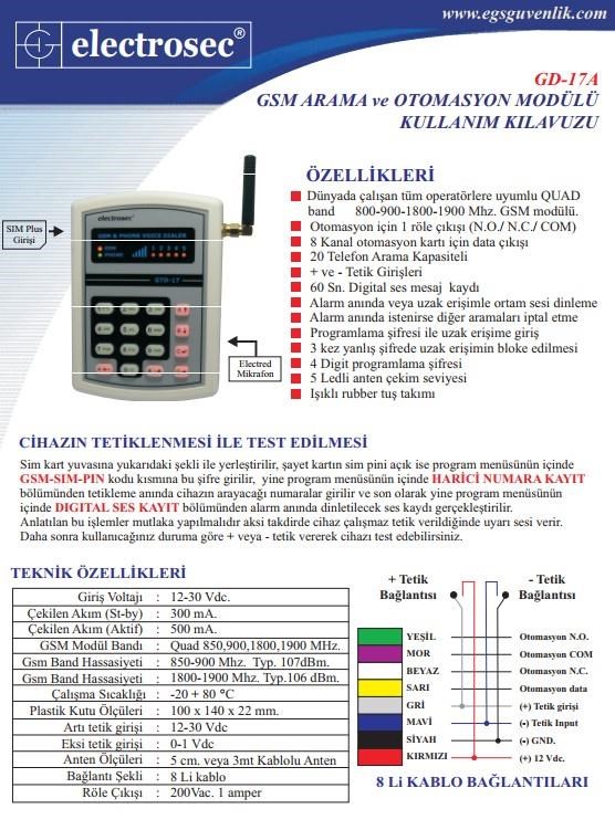 ElectrosecElectrosec GD-17A  1+ Kanal SMS Otomasyon (+ Op. 8 Kanal )GD-17A
