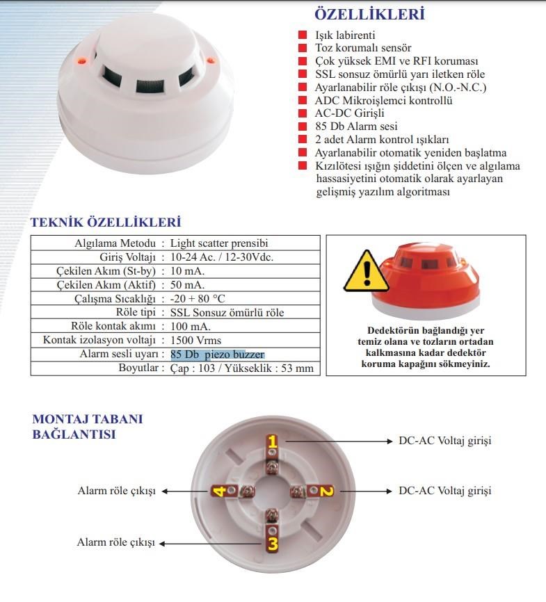 ElectrosecElectrosec SD-3239 Optik (Sigara) Duman Dedektörü +85Dsb Sirenli + Dedektör Tabanı DahilSD-3239