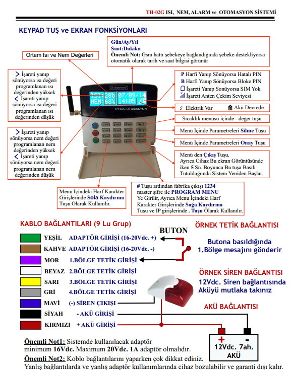 ElectrosecElectrosec TH-02G Isı ve Nem Kontrolü / Soğuk Hava Araçları İçin İdeal Çözüm 1 Prob +16V AdaptörME-TH-02G