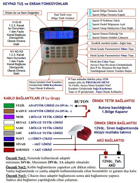 ElectrosecElectrosec TH-03EG Web Tabanlı 3 Kanal Isı, Nem, Alarm ve Otomasyon Sistemi + 1 Adet Isı Nem Probu +16V AdaptörTH-03EG