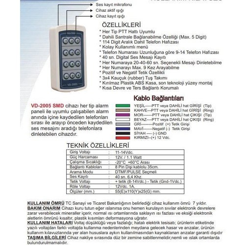 ElectrosecElectrosec VD-2005 SMD 24 Volt Telefon Arama Modülü (Tüm Yangın Algılama Panelleri İle Uyumludur)VD-200524V