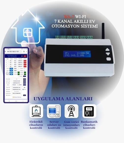 ElectrosecElectrosec WA-7 Akıllı Ev Otomasyon ve Isı Nem Takip Sistemi  (Wi-Fi, 7 Kanal)WA-7
