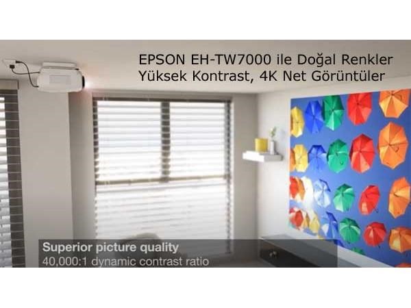 EpsonEpson EH-TW7000 3840x2160 3000 ANSI Lümen 4K Ultra HD Projeksiyon Cihazı V11H961040EH-TW7000