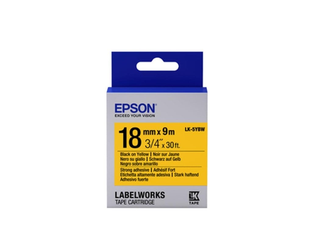 EpsonEpson LK-5YBW Güçlü Yapışkanlı Sarı Üzeri Siyah 18mm 9Metre Etiket8715946611549