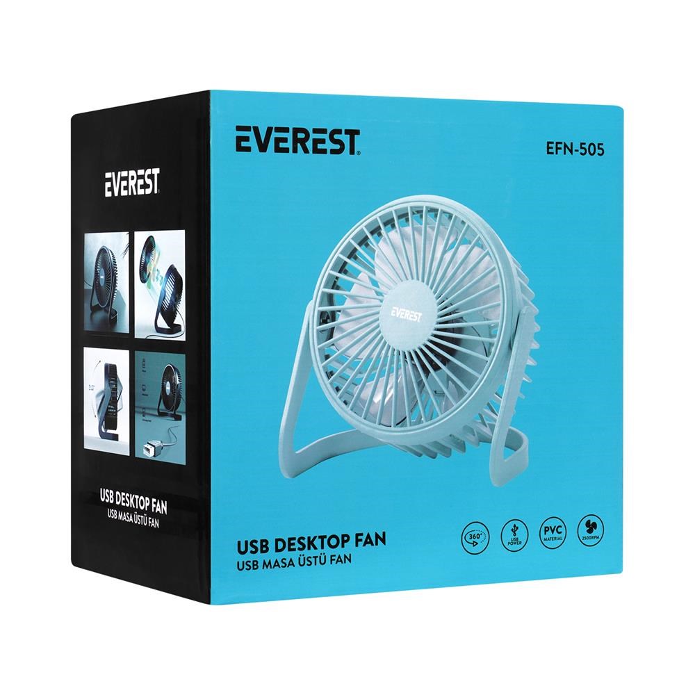 EVERESTEverest EFN-505 Masaüstü Turkuaz Usb Fan (145mmx141mmx105 mm)8680096031120