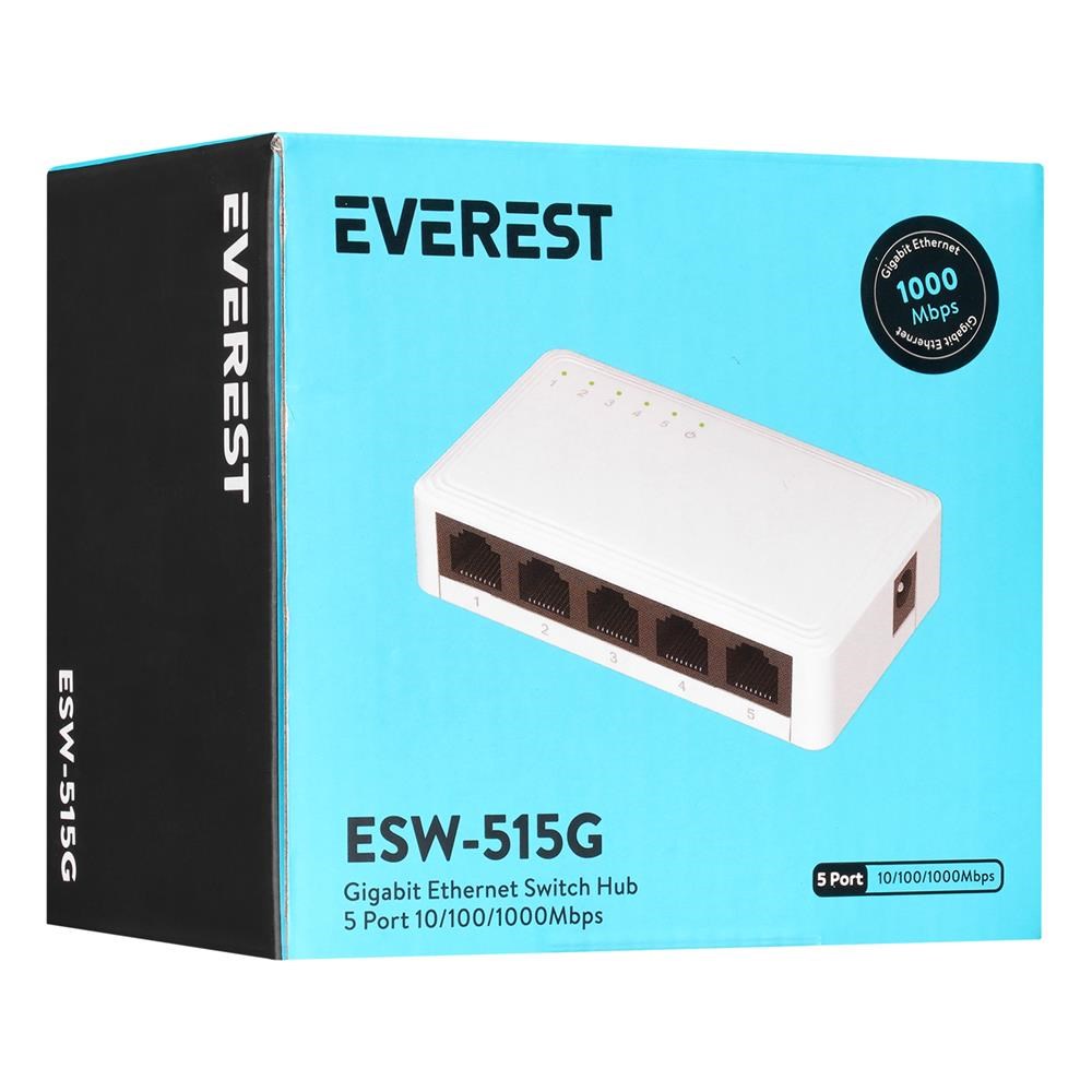 EVERESTEverest EVERLINK ESW-515G 5 Port 10-100-1000Mbps Gigabit Ethernet Masaüstü Ethernet Switch Hub8680096115998