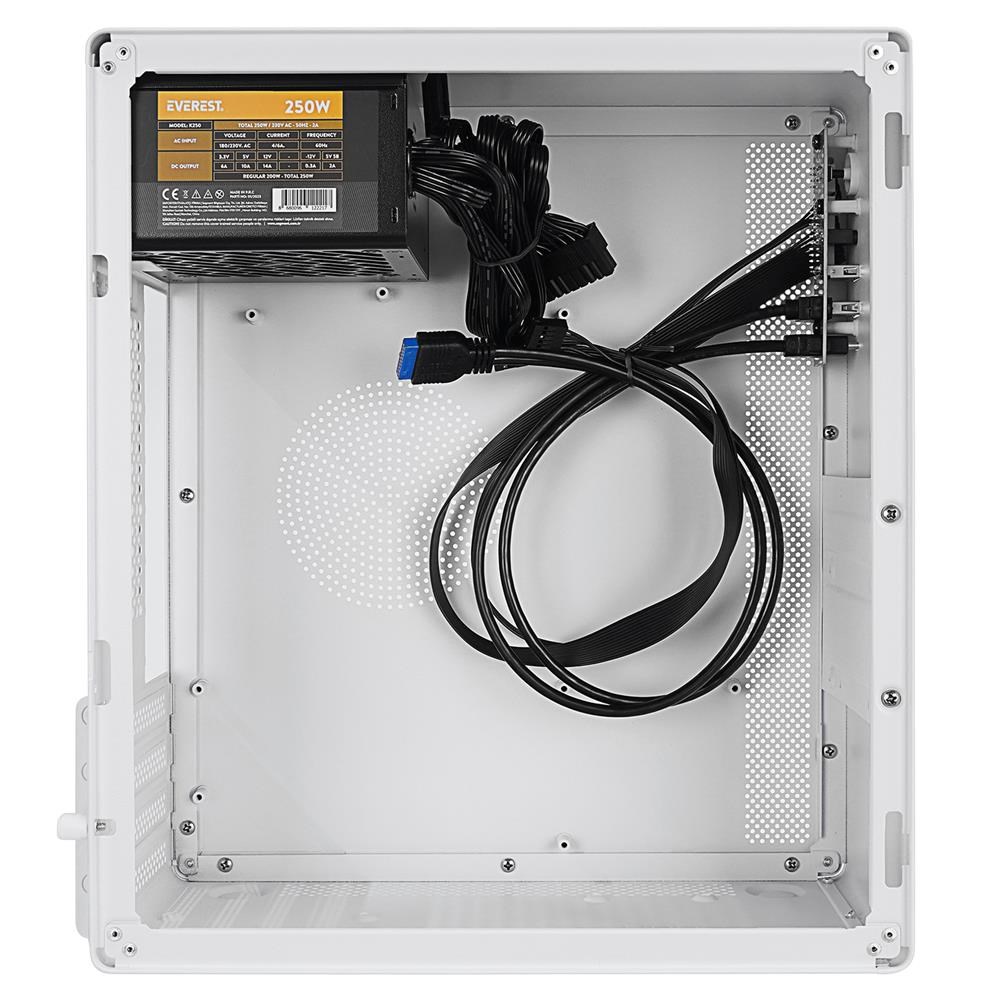 EVERESTEverest K250 PEAK 250W MICRO PSU Beyaz USB3.0+USB2.0+TYPE-C+HD AUDIO Kompakt Mid-T PC Kasası8680096122217