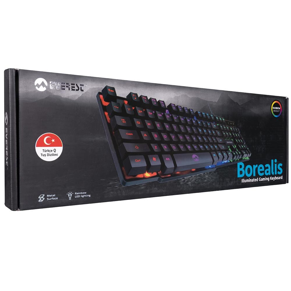 EVERESTEverest KB-188 Borealis Siyah USB Gökkuşağı Aydınlatmalı Q Gaming Oyuncu Klavyesi8680096096129
