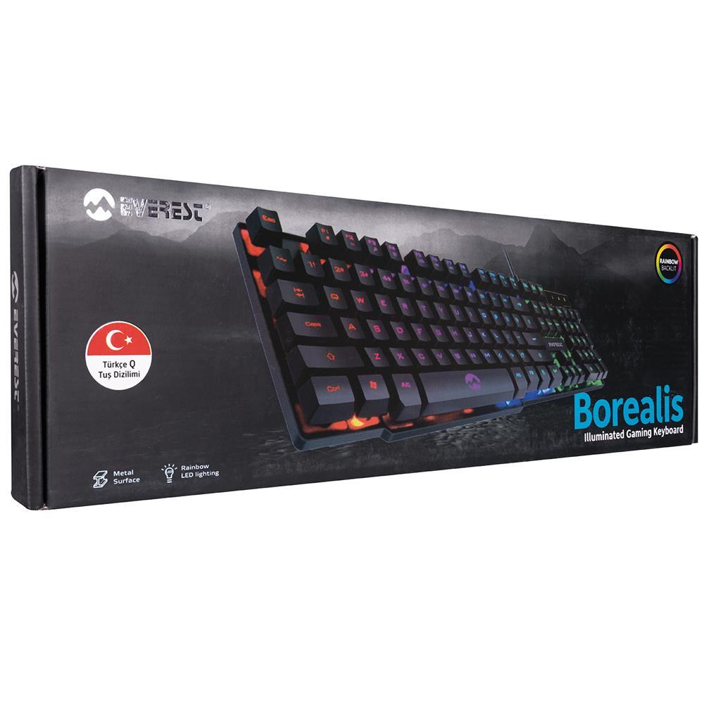 EVERESTEverest KB-188 Borealis Siyah USB Gökkuşağı Aydınlatmalı Q Gaming Oyuncu Klavyesi8680096096129