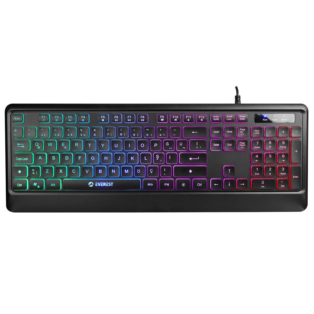 EVERESTEverest KB-2025 Siyah USB Rainbow Backlight Membrane Gaming Oyuncu Klavye8680096113734